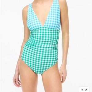 Gingham V neck one piece swimsuit - j crew - size L - brand new with tags